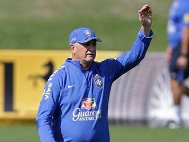Brazil's coach Luiz Felipe Scolari gestures during a training session. AP
