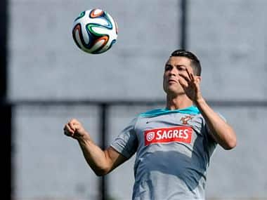Cristiano Ronaldo controls the ball during a training session of Portugal in Campinas, Brazil. AP