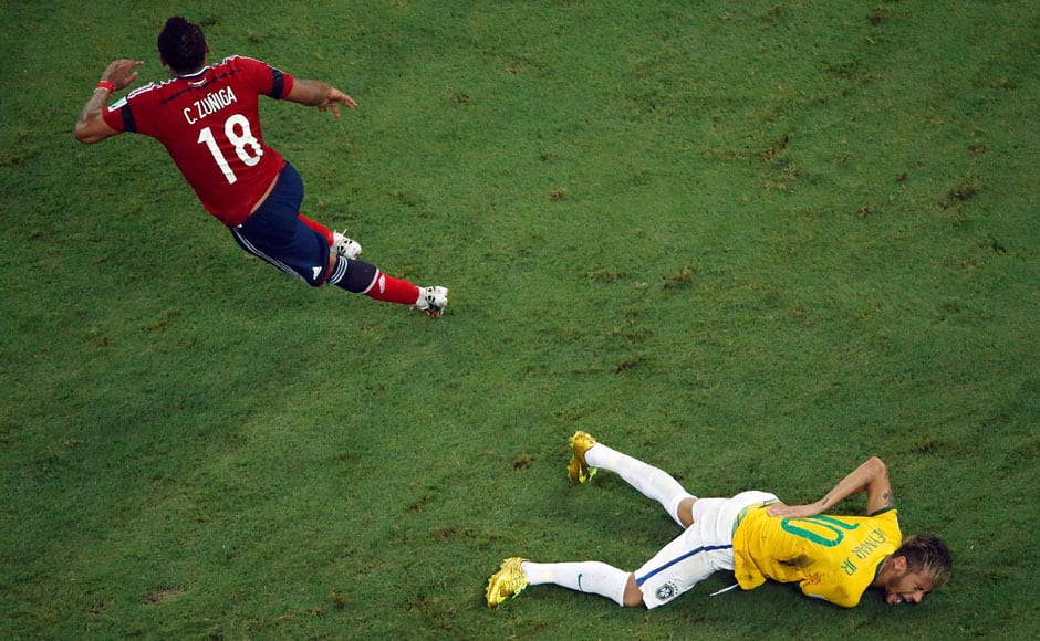 It was frantic in the closing stages as Colombia upped the ante in search of an equaliser but then came the most poignant moment of the match. Colombia's Camilo Zuniga put in a crunching tackle on Neymar which meant that the Brazil star's match was all but over. Reuters