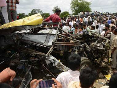 The site of the bus accident in Telangana. AFP 