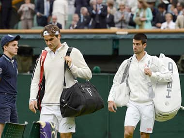 File Picture of Roger Federer(L) and Novak Djokovic (R). Reuters 