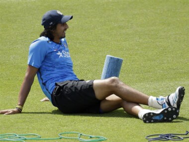 India's Ishant Sharma sits down after using a foam roller at the start of a training session the day before the start of the third cricket test match. AP