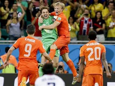 Krul said he didn't tell the Costa Rican players anything offensive. AP image