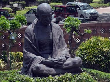 The Mahatma Gandhi statue at the Parliament House in New Delhi. AFP
