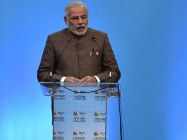 PM Modi during his speech at the BRICS conference. AFP