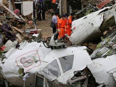 The site of the plane crash in Taiwan. AP
