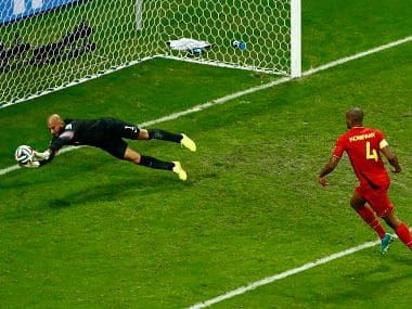 Goalkeeper Tim Howard of the U.S. saves a shot during their 2014 World Cup round of 16 game against Belgium. Reuters