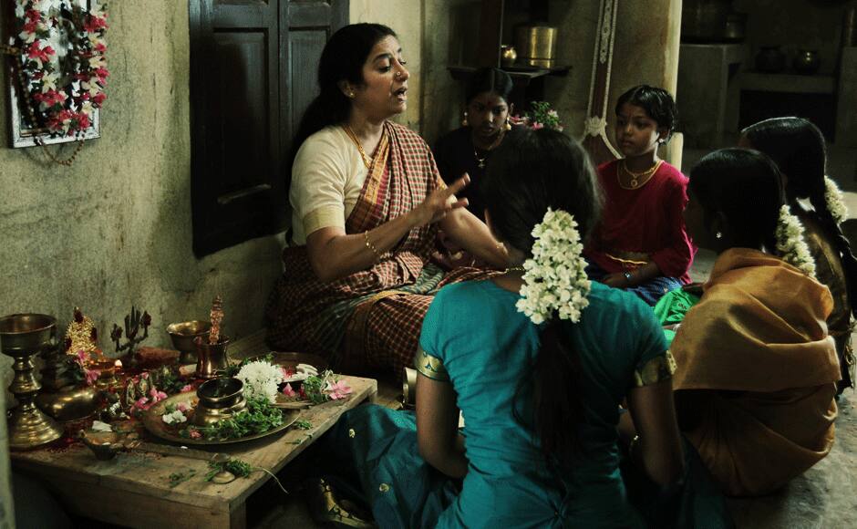 Actor Suhasini Maniratnam as Komalatammal seen here in Kumbakonam, at Ramanujan's real house. A still from Rajasekaran's new film Ramanujan. 