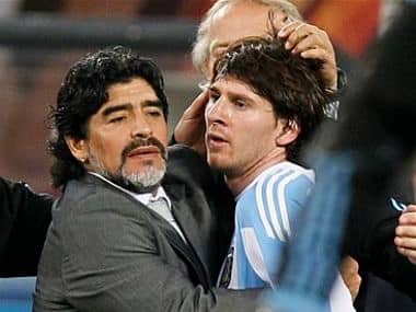 File picture of Lionel Messi and Diego Maradona from 2010. AP