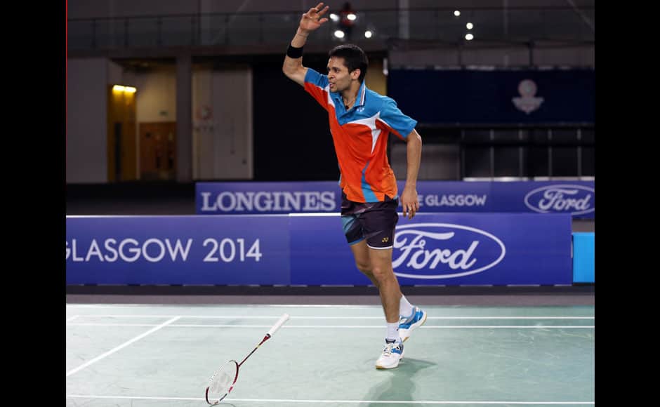India’s Kashyap Parupalli celebrates his victory over  Singapore’s Derek Wong at the end of their men’s single’s Badminton match at the Emirates Arena during the Commonwealth Games Glasgow 2014, in Glasgow, Scotland, Sunday, Aug. 3, 2014. AP