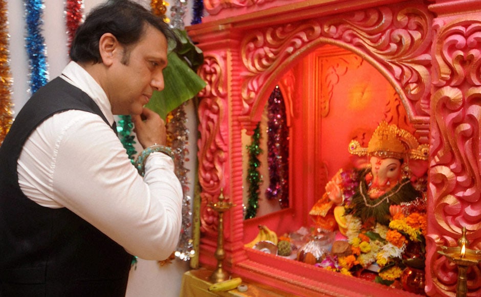 Mumbai: Bollywood actor Govinda offers prayers to a Ganesh idol at his residence on the occasion of Ganesh Chaturthi, in Mumbai on Friday. PTI