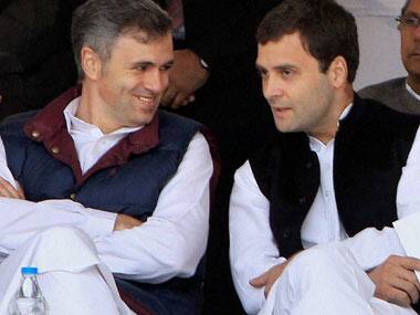 NC’s remark against Congress could further damage ties between Omar Abdullah (left) and Rahul Gandhi. PTI