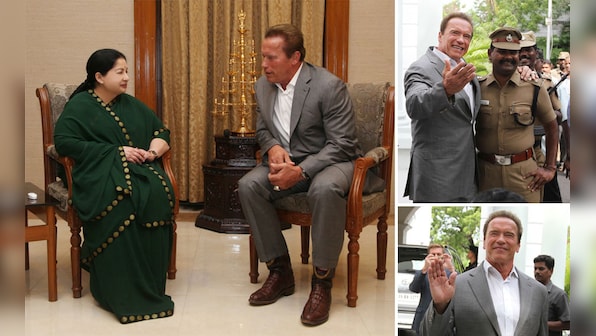 He'll be back: Arnold Schwarzenegger visits Jaya, a gym and Surya in Chennai