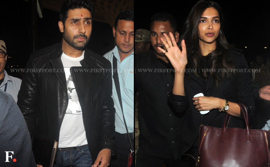 Abhishek Bachhan might have failed to crack a smile but a smiling Deepika waved out to the shutterbugs. Sachin Gokhale/Firstpost Abhishek Bachhan might have failed to crack a smile but a smiling Deepika waved out to the shutterbugs. Sachin Gokhale/Firstpost