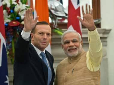  Australian Prime Minister Tony Abbott with India Prime Minister Narendra Modi. AFP