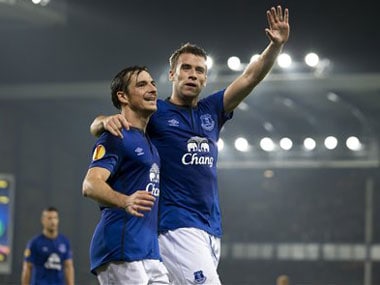 Leighton Baines and Séamus Coleman of Everton. AP