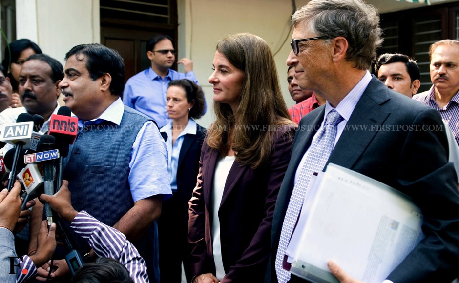 Nitin Gadkari addresses the media as the Gates' look on. Naresh Sharma/Firstpost Nitin Gadkari addresses the media as the Gates' look on. Naresh Sharma/Firstpost