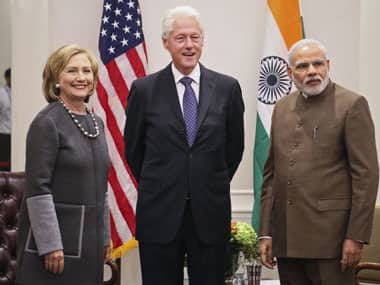 PM Narendra Modi with Hillary Clinton and Bill Clinton. Reuters