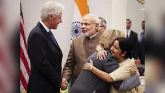 Hillary, Bill Clinton call on PM Modi in New York