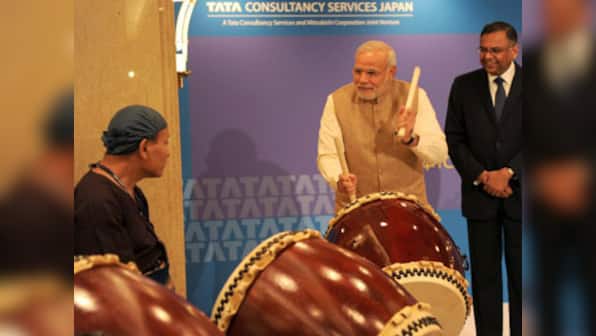 PM Modi displays skills as a drummer with Japanese percussionists