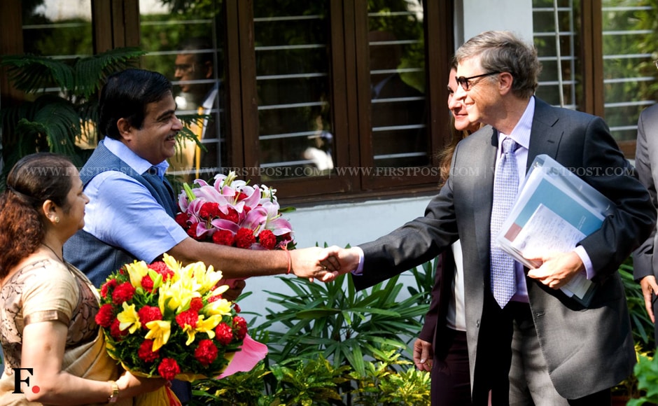 Union Transport Minister Nitin Gadkari welcomed American billionaire philanthropist couple Bill and Melinda Gates at his residence in New Delhi on Friday. Bill Gates is the chair of the Bill and Melinda Gates Foundation, one of the world's largest privately funded foundations. Naresh Sharma/Firstpost Union Transport Minister Nitin Gadkari welcomed American billionaire philanthropist couple Bill and Melinda Gates at his residence in New Delhi on Friday. Bill Gates is the chair of the Bill and Melinda Gates Foundation, one of the world's largest privately funded foundations. Naresh Sharma/Firstpost