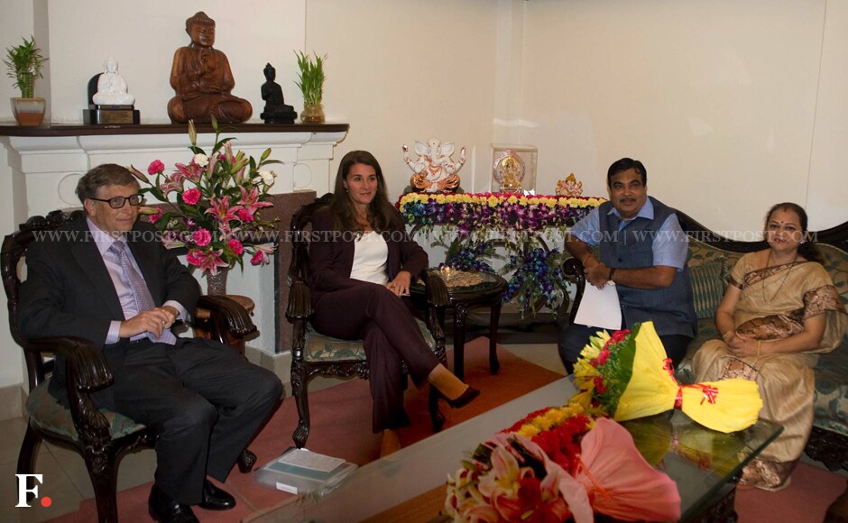 The billionaire couple posed for the cameras inside the Gadkari residence. They are scheduled to meet Prime Minister Narendra Modi later today. Naresh Sharma/Firstpost The billionaire couple posed for the cameras inside the Gadkari residence. They are scheduled to meet Prime Minister Narendra Modi later today. Naresh Sharma/Firstpost