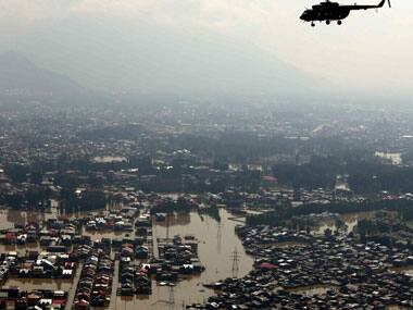 Aerial view of a flooded Jammu and Kashmir. AFP.
