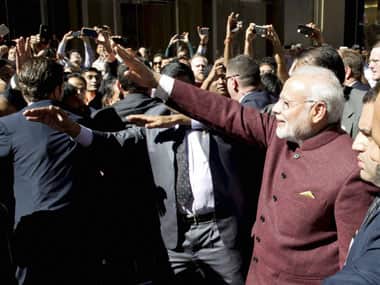 PM Modi in New York. PTI.