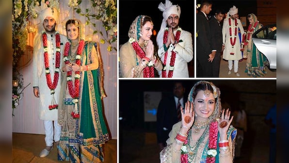 Here comes the bride: Dia Mirza marries Sahil Sangha, decks up in a Ritu Kumar lehenga 