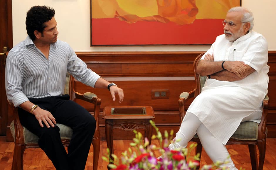 Eminent sports person, Shri Sachin Tendulkar calls on the Prime Minister, Shri Narendra Modi, in New Delhi on October 16, 2014. PIB