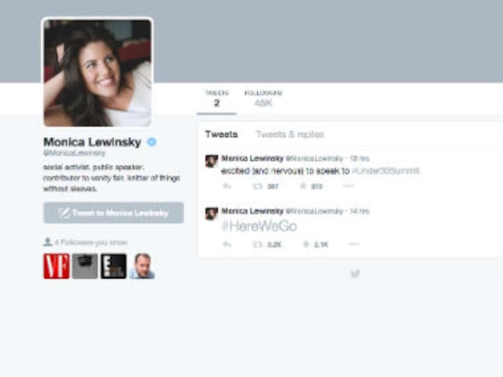 Monica Lewinsky gives first public speech in 13 years, joins Twitter