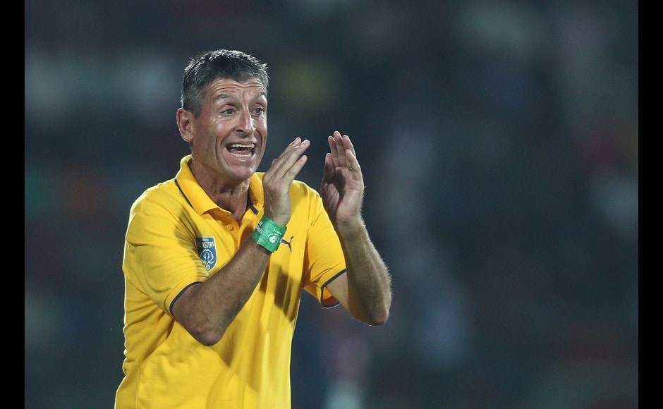 Kerala Blasters FC assistant coach Trevor Morgan during match 2 of the Hero Indian Super League between NorthEast United FC and Kerala Blasters FC held at the Indira Gandhi Stadium, Guwahati, India on the 13th October 2014. Photo by: Shaun Roy/ ISL/ SPORTZPICS