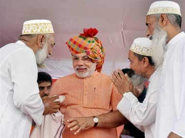 Muslim community leaders with Prime Minister Narendra Modi. PTI