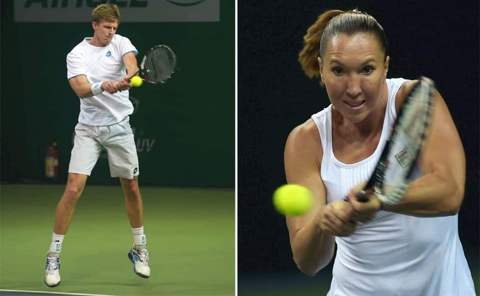 (L) In the decider, Delhi Dreams' Kevin Anderson hammered Punjab Marshalls' Somdev Devvarman 6-1 to seal the tie. (R) Delhi Dreams' Jelena Jankovic in action against Punjab Marshalls' Garbine Muguruza during the women's singles in the Champions Tennis League in New Delhi. PTI