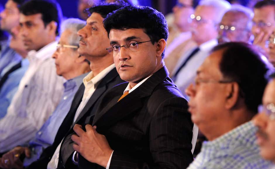 Sourav Ganguly and former Indian cricketer listens to VVS Laxman former Indian cricketer as the latter delievers a lecture during the 3rd annual Pataudi-Memorial-Lecture held at the Taj Bengal Hotel in Kolkata on the 12th November 2014. Pal Pillai/ BCCI/ SPORTZPICS
