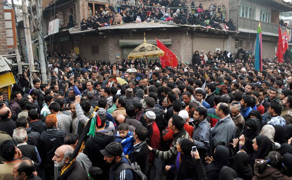 Srinagar: Shiite Muslims participate in a Muharram procession in Srinagar on Tuesday. PTI