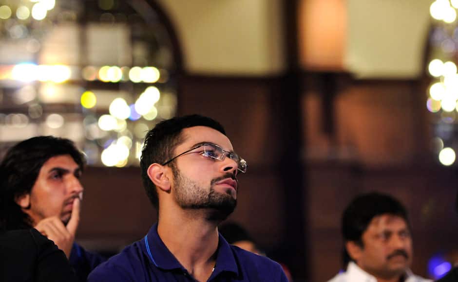 Virat Kohli, Indian cricket captain listens to VVS Laxman former Indian cricketer as the latter delievers a lecture during the 3rd annual Pataudi-Memorial-Lecture held at the Taj Bengal Hotel in Kolkata on the 12th November 2014. Pal Pillai/ BCCI/ SPORTZPICS