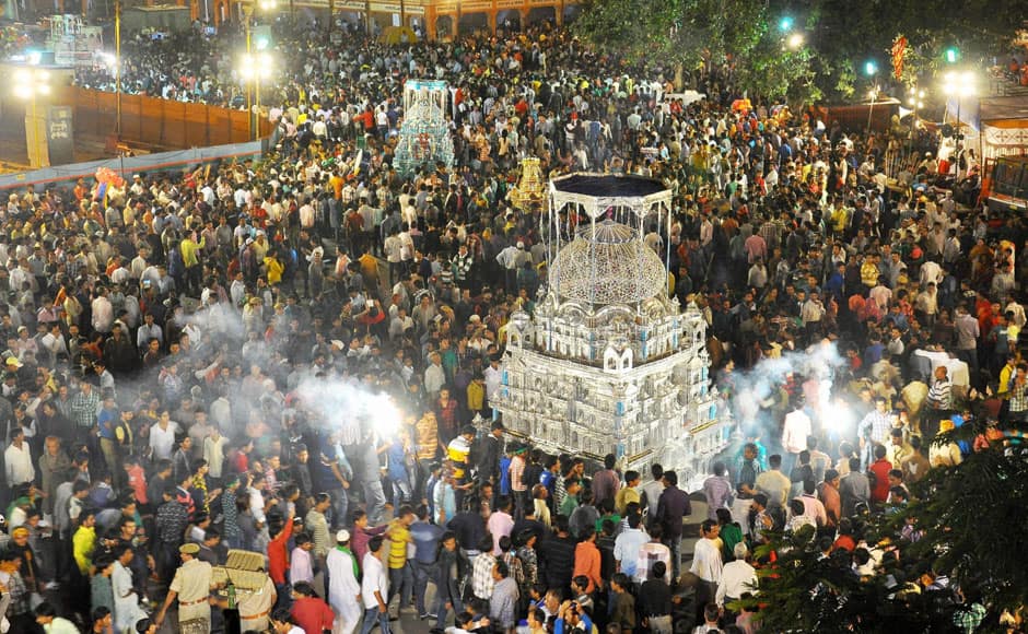 Jaipur: Muslims carry out a Tazia during a Muharram procession at Badi Chaupad in Jaipur on Tuesday. PTI