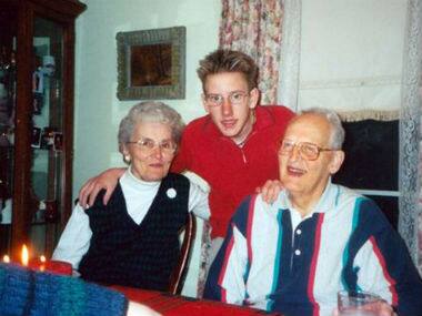 In this undated photo provided by the Kassig family, Peter Kassig, is shown with his maternal grandparents. His grandfather, a co-founder of Christians for Peace and Justice in the Middle East, was an advocate for Palestinians in their struggle for a homeland. AP 
