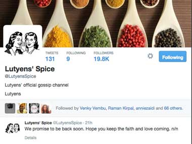 Twitter mystery: Gossip handle Lutyens Spice shuts down citing pressure from 'the agencies' Twitter mystery: Gossip handle Lutyens Spice shuts down citing pressure from 'the agencies'