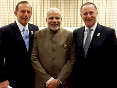 PM Narendra Modi with the PM of New Zealand, John Key and the PM of Australia, Tony Abbott at the East Asia Summit. Picture courtesy: narendramodi.in