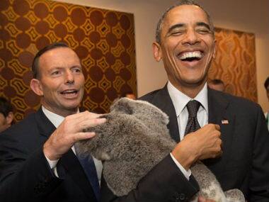 Obama with the Koala bear. AP 