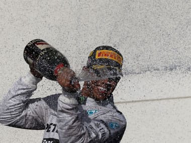 Lewis Hamilton celebrates his win at the US Grand Prix. Reuters