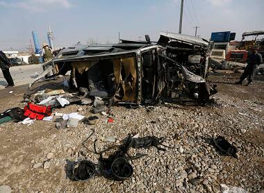 The wreckage of a British embassy vehicle after the suicide attack. Reuters