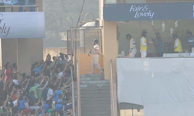 Sachin Tendulkar walking out to bat for the one last time in international cricket. Uncropped version. Atul Kamble @ Mid-day