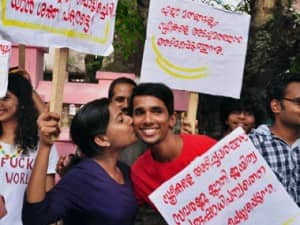 Around 50 people were arrested for participating in the 'Kiss of Love' protest. PTI