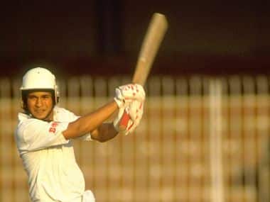 Oct 1989: Sachin Tendulkar of India in action during a match against Pakistan in Lahore, Pakistan. Getty