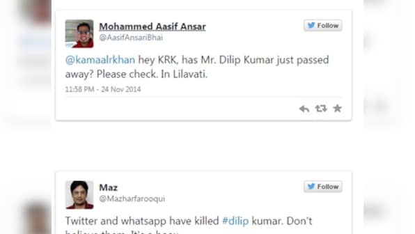 Dilip Kumar not dead, is completely fine, tweets Amitabh Bachchan
