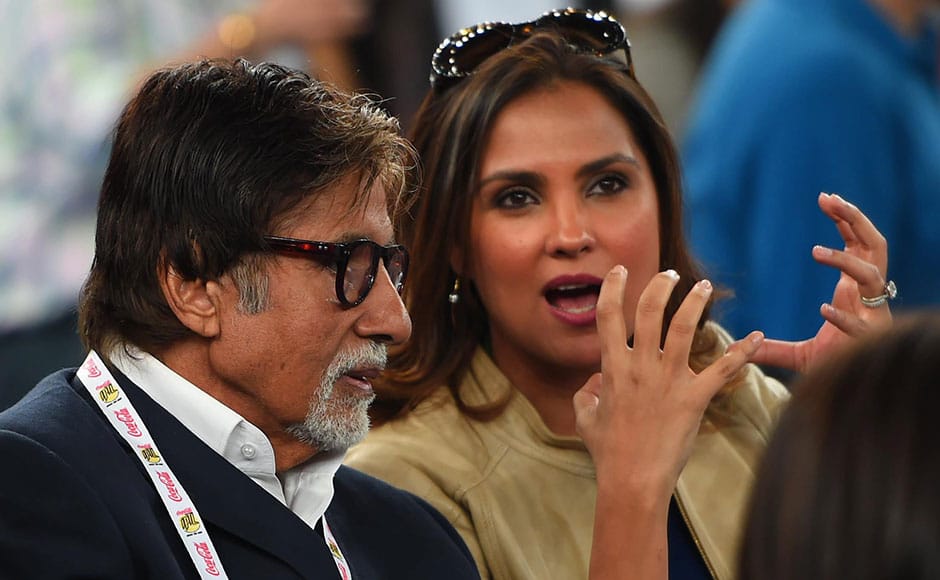 New Delhi: Bollywwod actor Amitabh Bachchan and Lara Dutta at the International Premier Tennis League (IPTL) at IGI stadium in New Delhi on Sunday. PTI