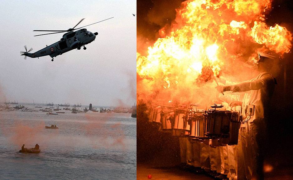 Mumbai: Navy personnel perform during the Navy Day celebrations at Gateway of India in Mumbai on Thursday. PTI